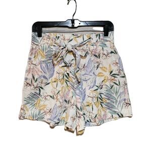 C & C California Linen Blend Floral Shorts Womens 4 Small Pull On Pockets Beachy